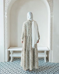 Olive Floral Printed Tiered Abaya