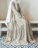 Olive Floral Printed Tiered Abaya