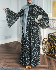 Sheer Black Floral Lace Abaya
