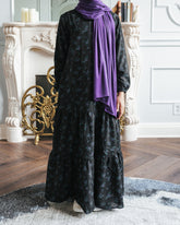 Girls Black Tiny Floral Tiered Abaya