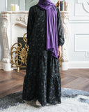 Girls Black Tiny Floral Tiered Abaya