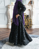 Girls Black Tiny Floral Tiered Abaya
