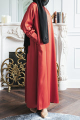 Rust Satin Pleated Blouse Abaya