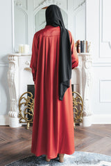 Rust Satin Pleated Blouse Abaya