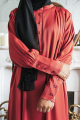 Rust Satin Pleated Blouse Abaya