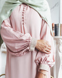 Pale Pink Thin Cuff Embroidered Abaya