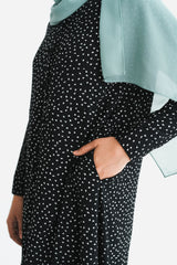 Black Button-Front Printed Abaya