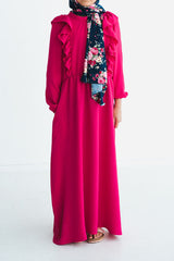 Girls Hot Pink Ruffle Abaya