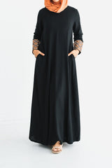 Luxury Black Embroidered Cuff Abaya