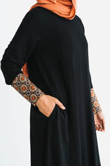 Luxury Black Embroidered Cuff Abaya