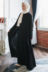 Black Corded Embroidered Open Abaya