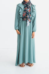 Girls Sage Green Ruffle Abaya