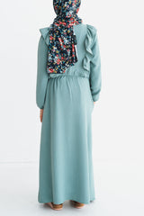 Girls Sage Green Ruffle Abaya