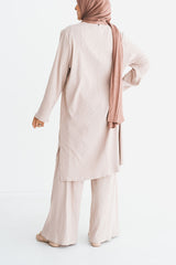 Women's Beige Ribbed 2-Piece Co-Ord Set