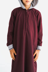 Boy's Maroon Zipper Hoodie Thobe