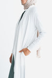 Ivory White Matte Jersey Long Asymmetrical Cardigan