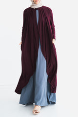 Mulberry Purple Matte Jersey Long Asymmetrical Cardigan