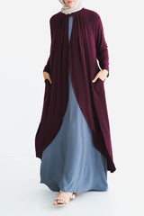Mulberry Purple Matte Jersey Long Asymmetrical Cardigan