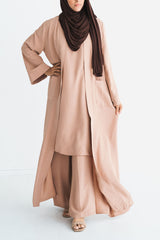 Tan 3-Piece Kimono Abaya Set