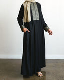 Embroidered Front Panel Abaya - Black & Olive
