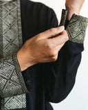 Embroidered Front Panel Abaya - Black & Olive