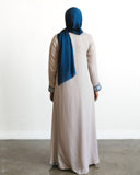 Embroidered Front Panel Abaya - Stone & Dusky Blue