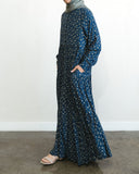 Navy Blue Floral Maxi Dress Abaya