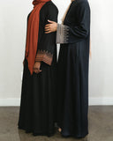 Embroidered Tribal Sleeve Button Front Abaya - Black & Rust