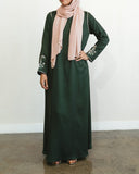 Embroidered Garden Paisley Abaya - Bottle Green
