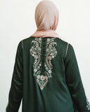 Embroidered Garden Paisley Abaya - Bottle Green