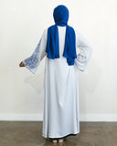 Embroidered Wide Sleeve Abaya - White & Royal Blue