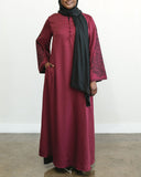 Embroidered Wide Sleeve Abaya - Maroon & Black