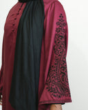 Embroidered Wide Sleeve Abaya - Maroon & Black