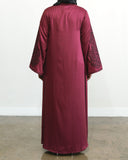 Embroidered Wide Sleeve Abaya - Maroon & Black