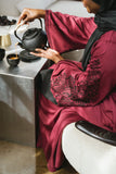 Embroidered Wide Sleeve Abaya - Maroon & Black