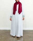 Embroidered Turkish Tulip Abaya - White