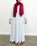 Embroidered Turkish Tulip Abaya - White