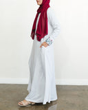 Embroidered Turkish Tulip Abaya - White
