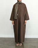 Women's Cocoa Brown Linen Button Front Abaya