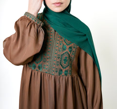 Tan Embroidered Bodice Abaya