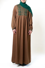 Tan Embroidered Bodice Abaya