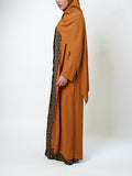 Brown Retro Zig Shirt Dress Buttoned Abaya