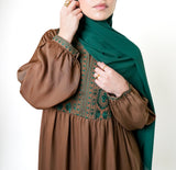 Tan Embroidered Bodice Abaya