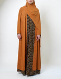 Brown Retro Zig Shirt Dress Buttoned Abaya