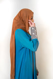 Luxury Caspian Blue Embroidered Cuff Abaya