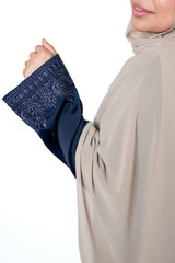 Navy Button Front Embroidered Abaya