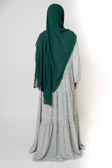 White Ditsy Floral Buttoned Tiered Abaya