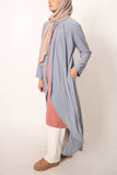 Cool Grey Matte Jersey Long Asymmetrical Cardigan