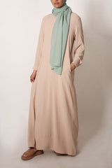 Vanilla Beige Henley Crinkle Abaya