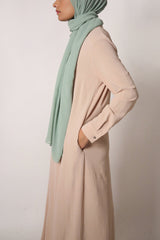 Vanilla Beige Henley Crinkle Abaya